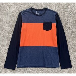 GAP T-Shirt Mens M Blue Orange Essential Tee Color-Block Long Sleeve‎ Cotton